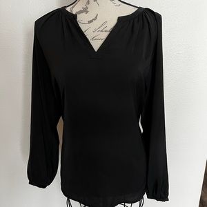 Womens silky long sleeve black blouse